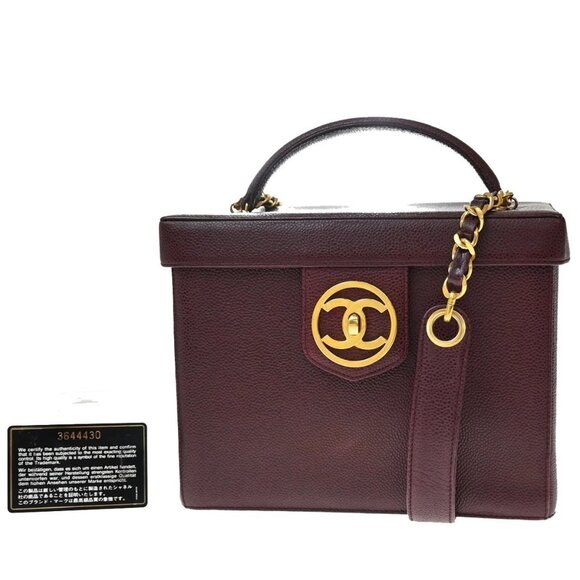 CHANEL 2Way Vanity Shoulder Hand Bag Calfskin Leather Red Vintage 330RF452 - Picture 1 of 16